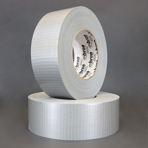 BT-284 rolls of silver duct tape stacked on top of eachother in front of black background